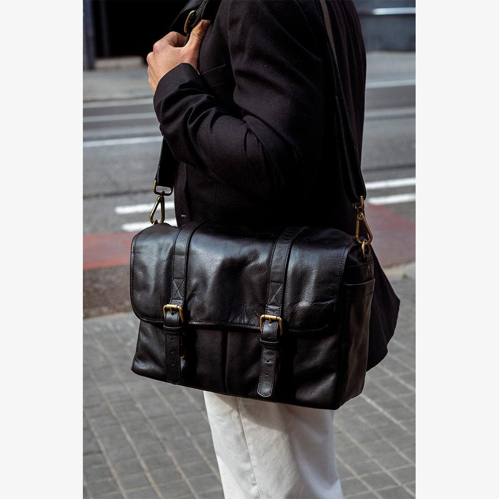 Roma Black Leather Camera Bag