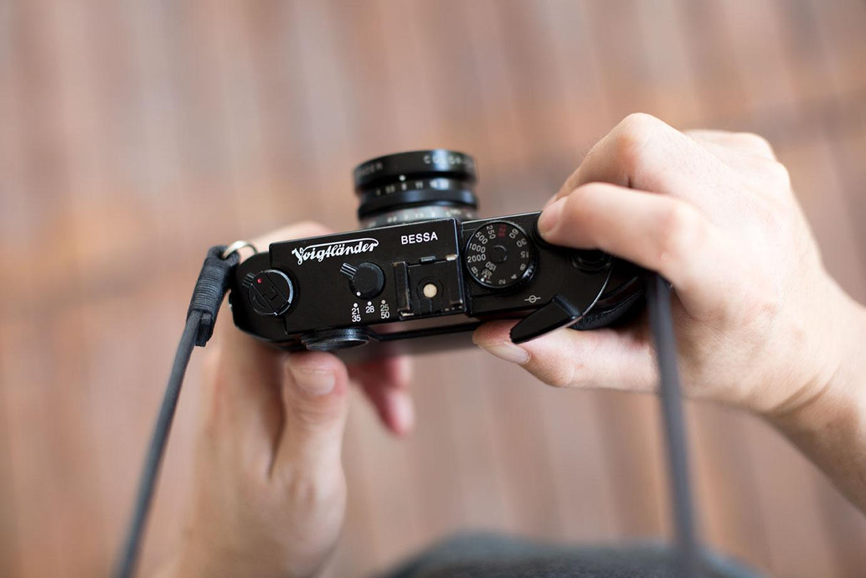 Tokyo #104 - Black & black leather camera strap