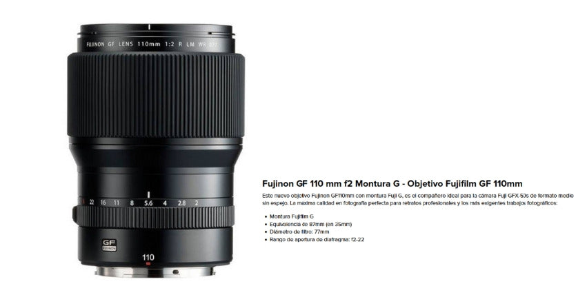 FujiObjetivo FUJI GF110mmF2 R LM WRaed8b2bd-653c-4e3f-9a48-3923232f6302