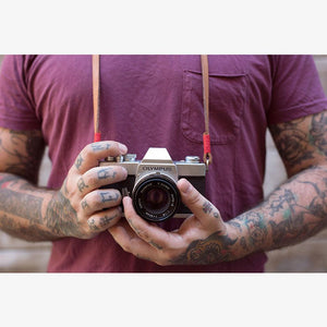 Tokyo #103 - Tanned & Red leather camera strap