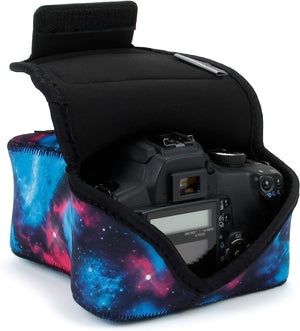 USA Gear Funda Cámara Reflex DSLR con Protección de Neopreno, Presilla para Cinturón y Almacenamiento de Accesorios - Compatible con Nikon D3400, Canon EOS Rebel SL2, Pentax K-70 y más - Negro