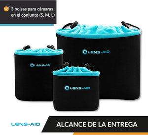 Lens-Aid Funda Neopreno para Camara con Forro Polar: Bolsa Protectora para DSLR, Bridge, MFT, com-pacta y Accesorios, Compatible para Canon, Nikon, Pentax, Fuji, Sony y más (S)