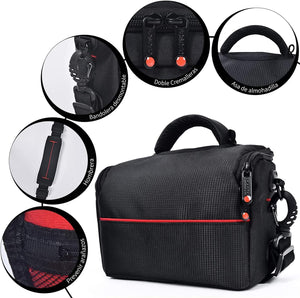 FOSOTO Bolsa Funda Cámara Réflex DSLR SLR Negra de Hombro Antigolpe para Canon Powershot SX540 SX530 SX530 SX60, Nikon B500 D3500, D7500 Sony DSC HX400V a7II a6400, Panasonic LUMIX DC-S5KE-K