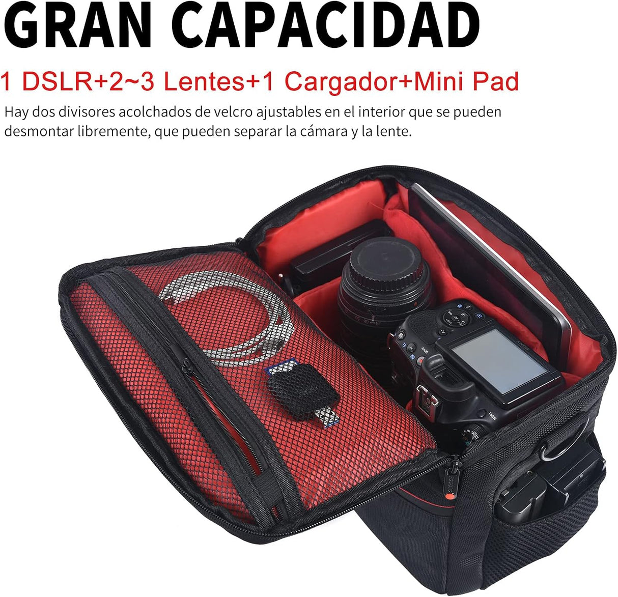 FOSOTO Bolsa Funda Cámara Réflex DSLR SLR Negra de Hombro Antigolpe para Canon Powershot SX540 SX530 SX530 SX60, Nikon B500 D3500, D7500 Sony DSC HX400V a7II a6400, Panasonic LUMIX DC-S5KE-K